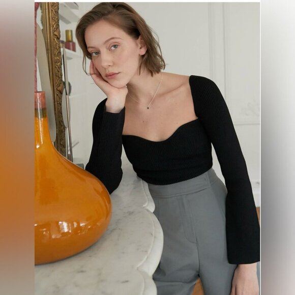 PIXIE MARKET CHIARA KNIT BUSTIER TOP IN BLACK SIZE MEDIUM - Picture 12 of 14